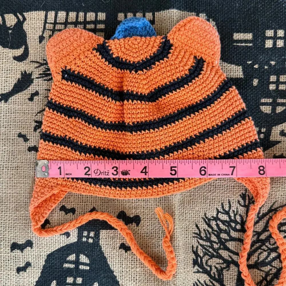 CUTE Orange Crochet Tiger‎ Face Infant Hat Ties